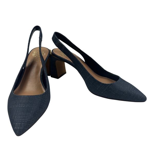 Vince Camuto Blue Hamden Leather Textile Slingback Pumps Women's Size 7.5 - Picture 2 of 9